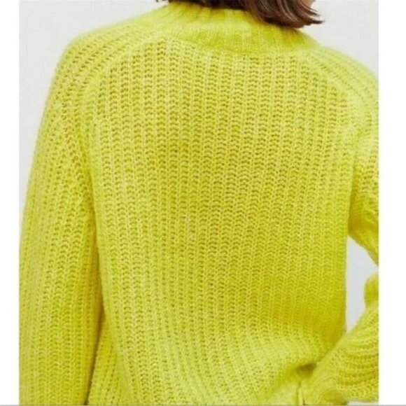 Anthropologie Honore Ribbed Sweater Wool Blend Neon Yellow - Picture 3 of 12